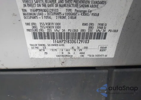 2013 Ford Taurus Limited из США, поврежденный, VIN 1FAHP2F83DG129103